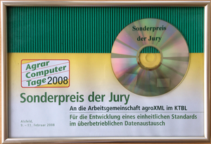 Die farbige Urkunde im Querformat trägt den Titel „Sonderpreis der Jury“ und zeigt neben dem Logo der Agrarcomputertage 2005 eine glänzende CD.