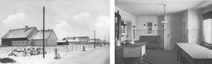 Das erste Bild zeigt einen Straßenzug von Krzanowitz. Das zweite Bild gewährt einen Einblick in eine nach neuesten Erkenntnissen eingerichtete Küche.